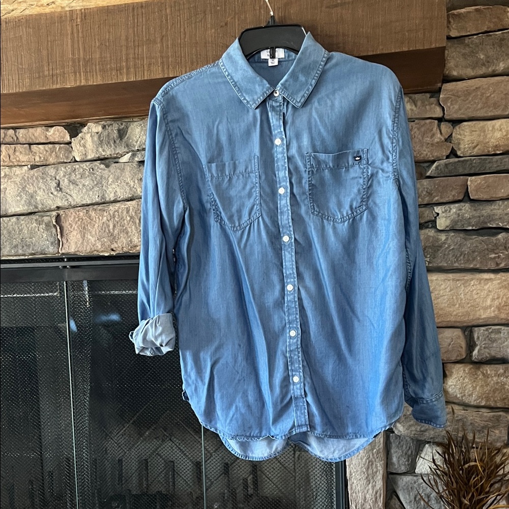 🌷3 Tops for $18 - Crown&Ivy Stone Wash Blue Lyocell Button-Down Shirt, SzM